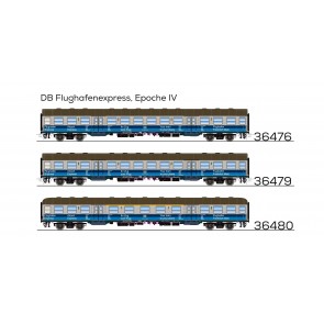 Esu 36476 - n-Wagen, H0, Bnrz 728, 50 80 22-34 548-4, 2. Kl, DB Ep. IV, silber, Pfauenauge, blaue Streifen Flughafen-Express, DC