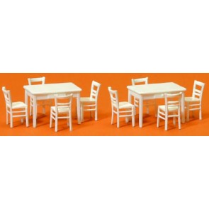 Preiser 17217 - 1:87 2 tafels  8 stoelen - Wit