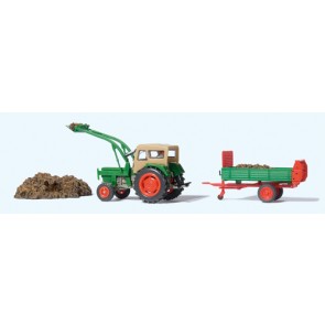 Preiser 17944 - 1:87 Deutz D 6206 met frontlader en mestwagen